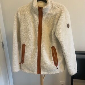 Reversible!White Sherpa Jacket with Brown Accents